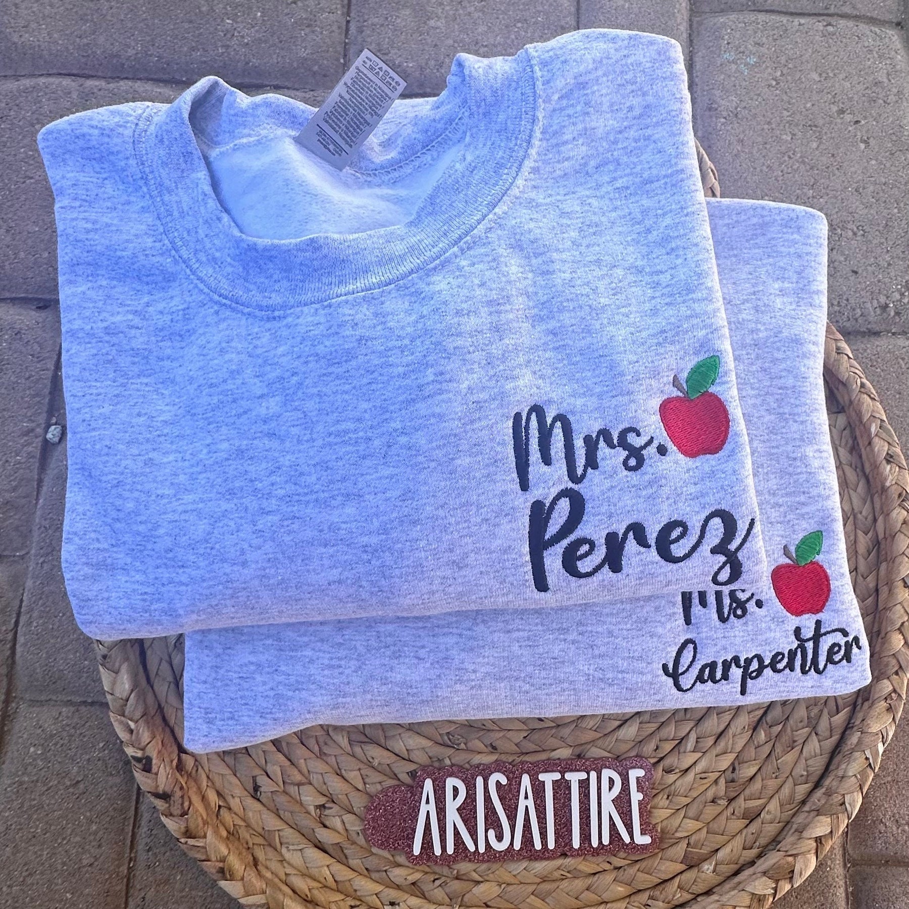 Personalized Teacher Sweatshirt: Embroidered Apple, End of Year Gift