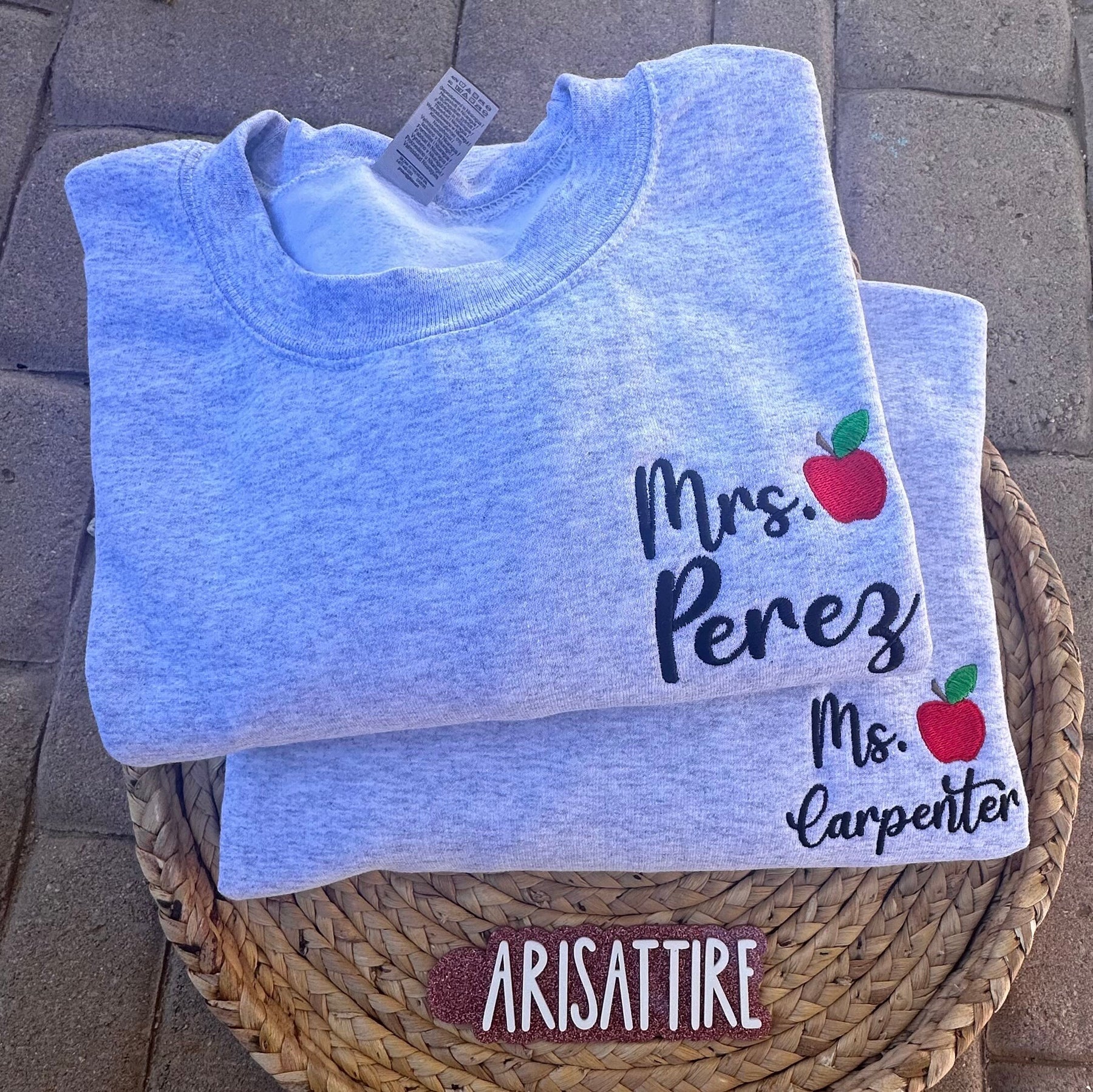 Personalized Teacher Sweatshirt: Embroidered Apple, End of Year Gift