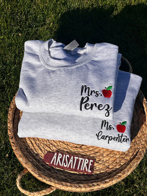 Personalized Teacher Sweatshirt: Embroidered Apple, End of Year Gift