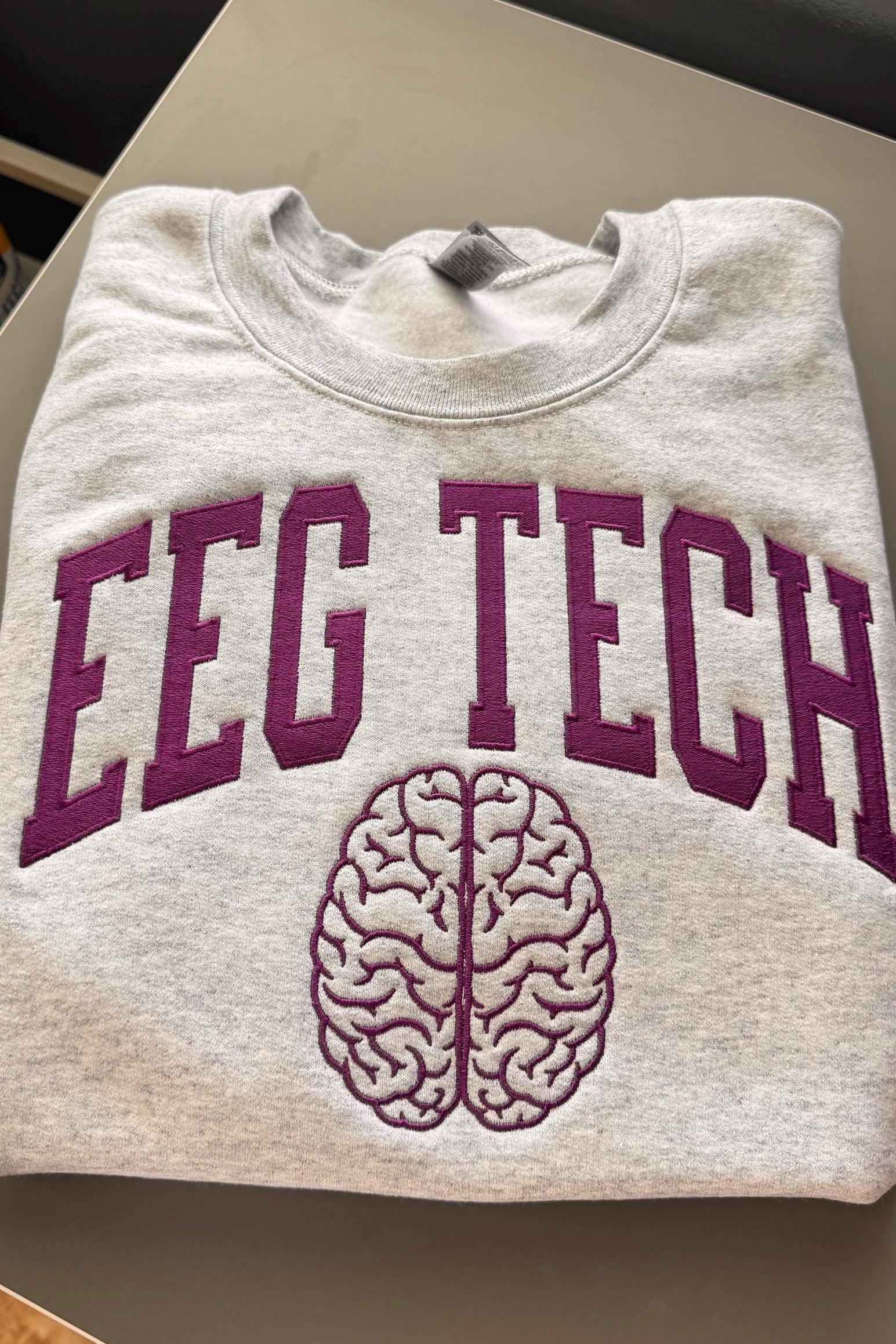 Embroidered EEG Tech Sweatshirt: Brain Waves Neurodiagnostic Design