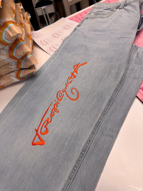 Latina Forever Jeans, Embroidered Denim Pants, Wide Leg Jeans, Chicana Style, Trendy Handmade Jeans, Festival Outfit, karol g, tropicoqueta